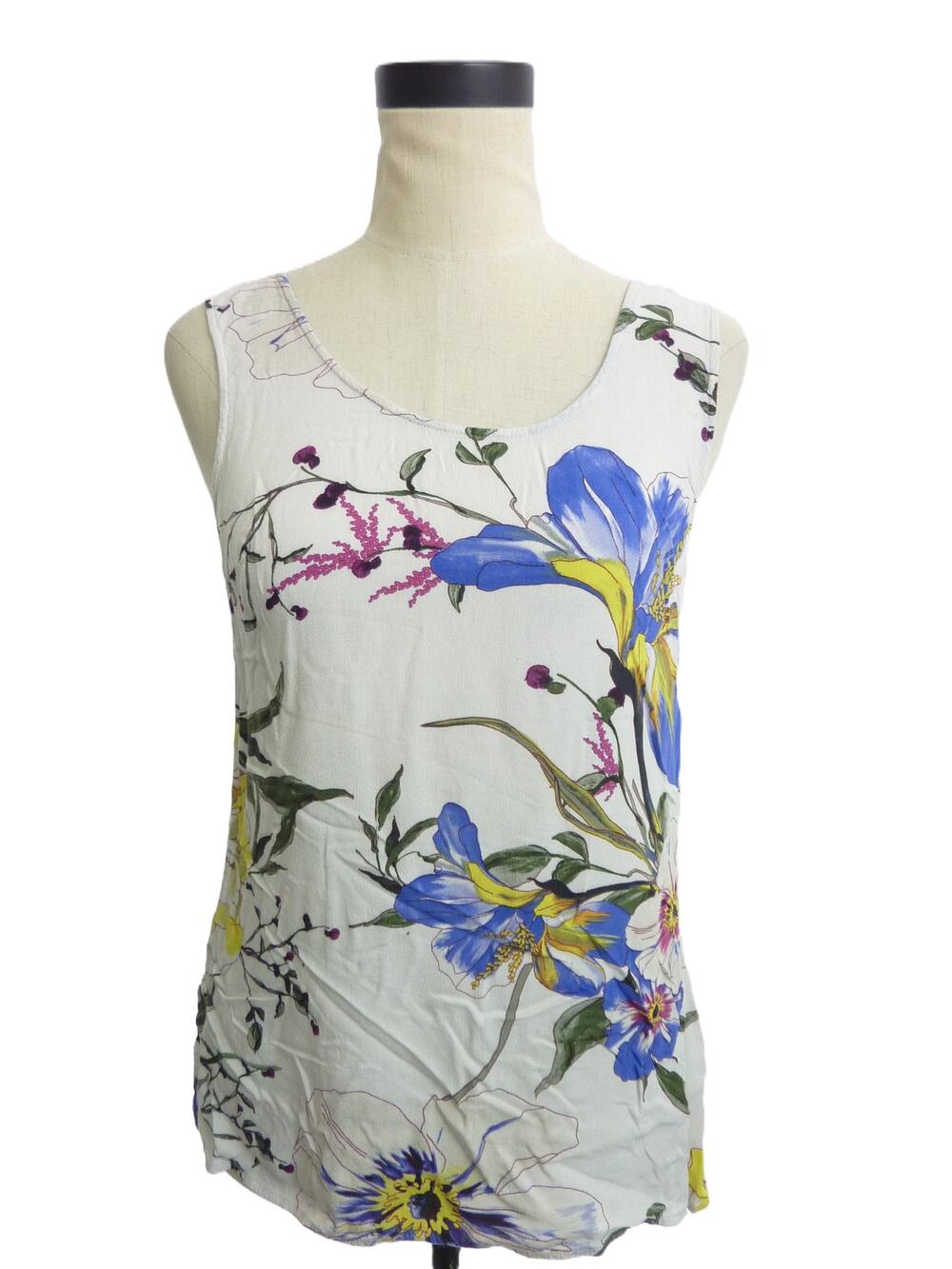 Banana Republic Floral Sleeveless Scoop Neck Spring Top Blouse XS Semi Sheer
